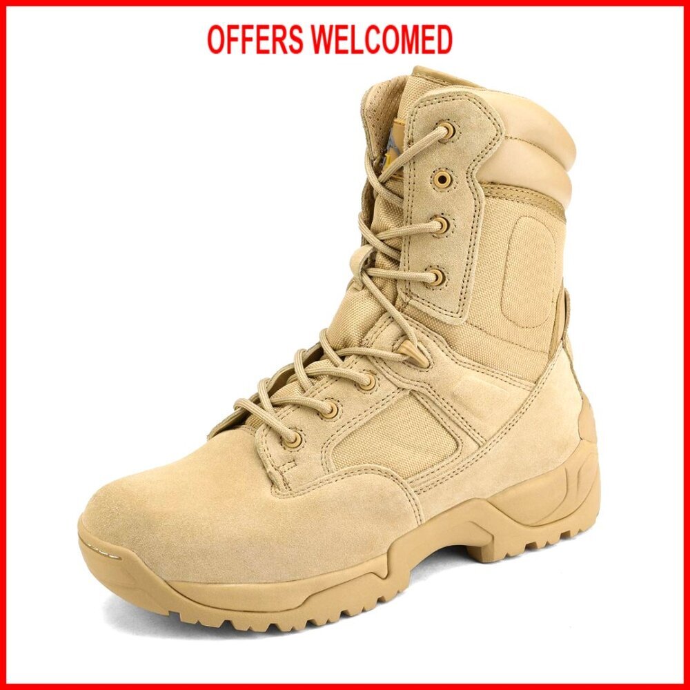 Men's Leather Tactical Boots Side Zip Ankle Support Outdoor Work